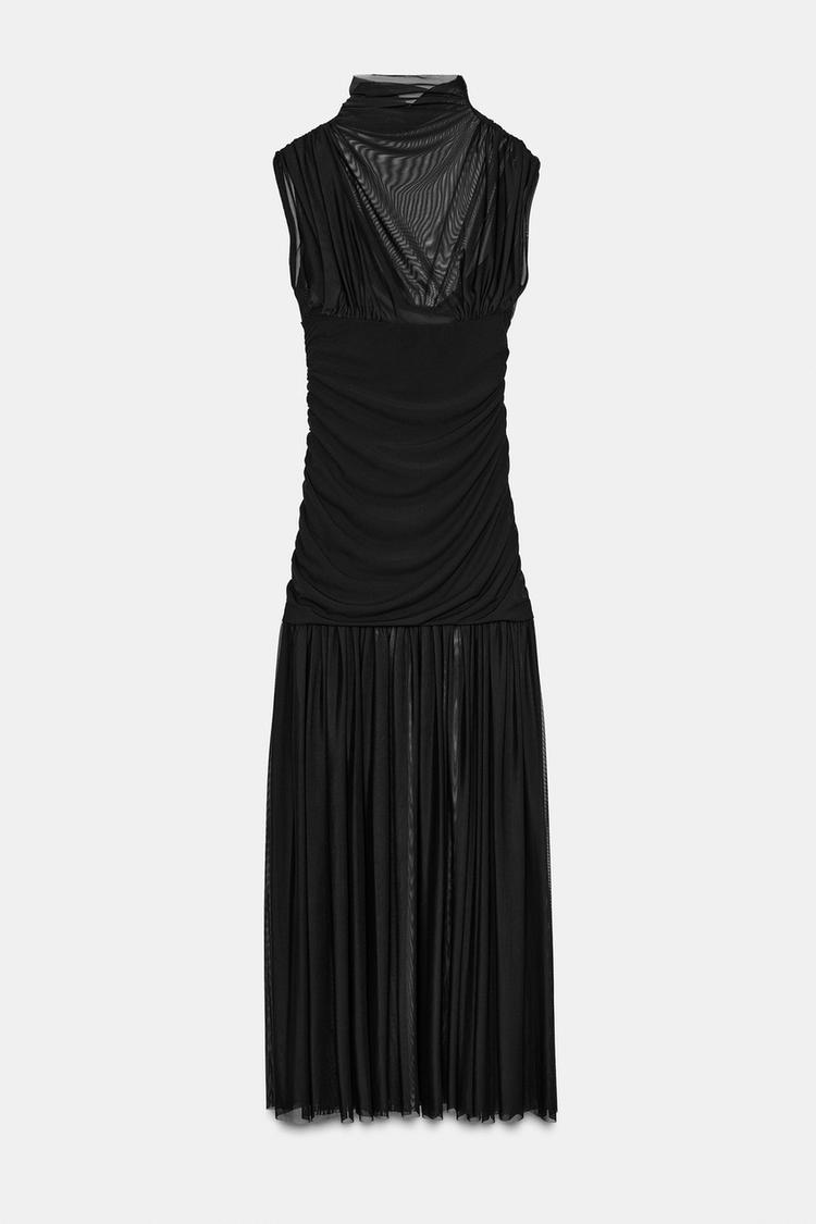 Robe midi drapée combinée