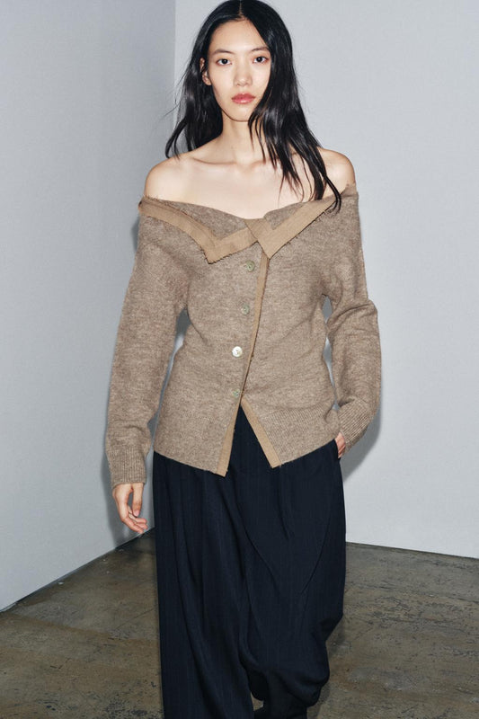 Veste en maille à col bateau