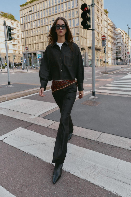 Chemise oversize à surpiqûres contrastées
