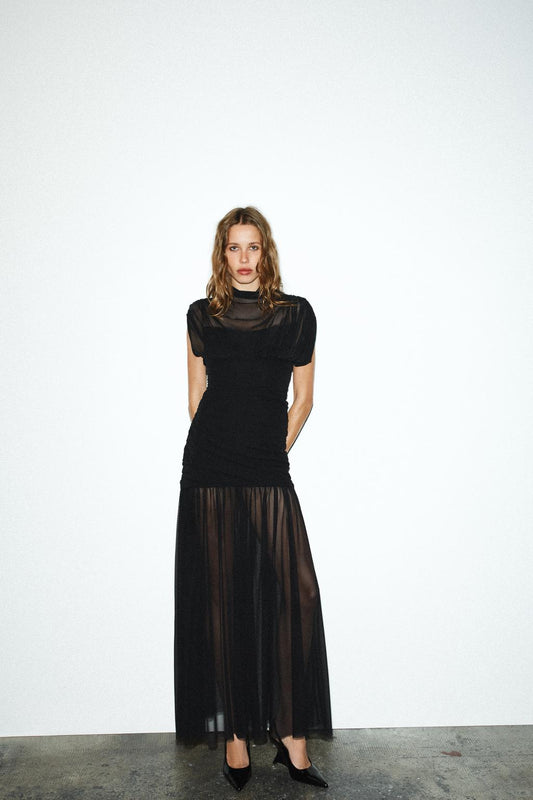 Robe midi drapée combinée